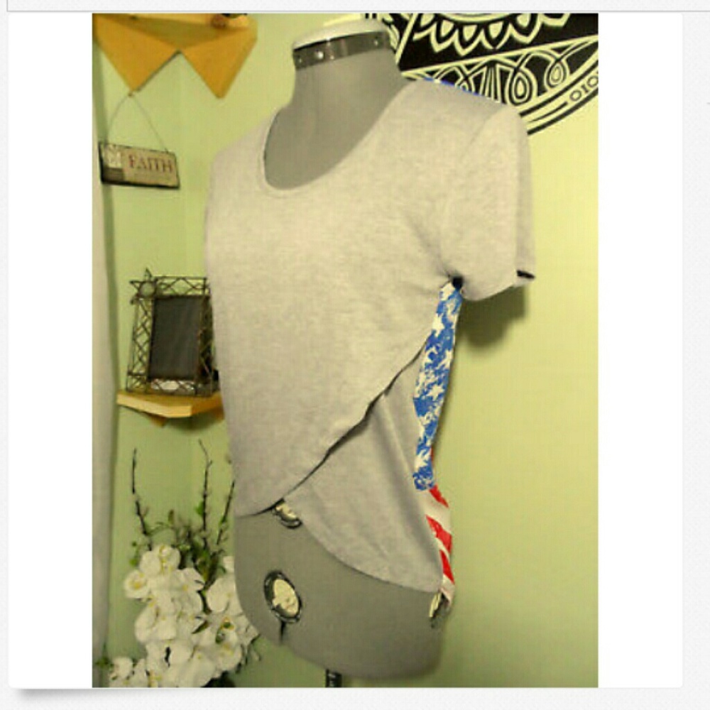 MARCI USA Flag Stars T-shirt Jr. M Red White Blue